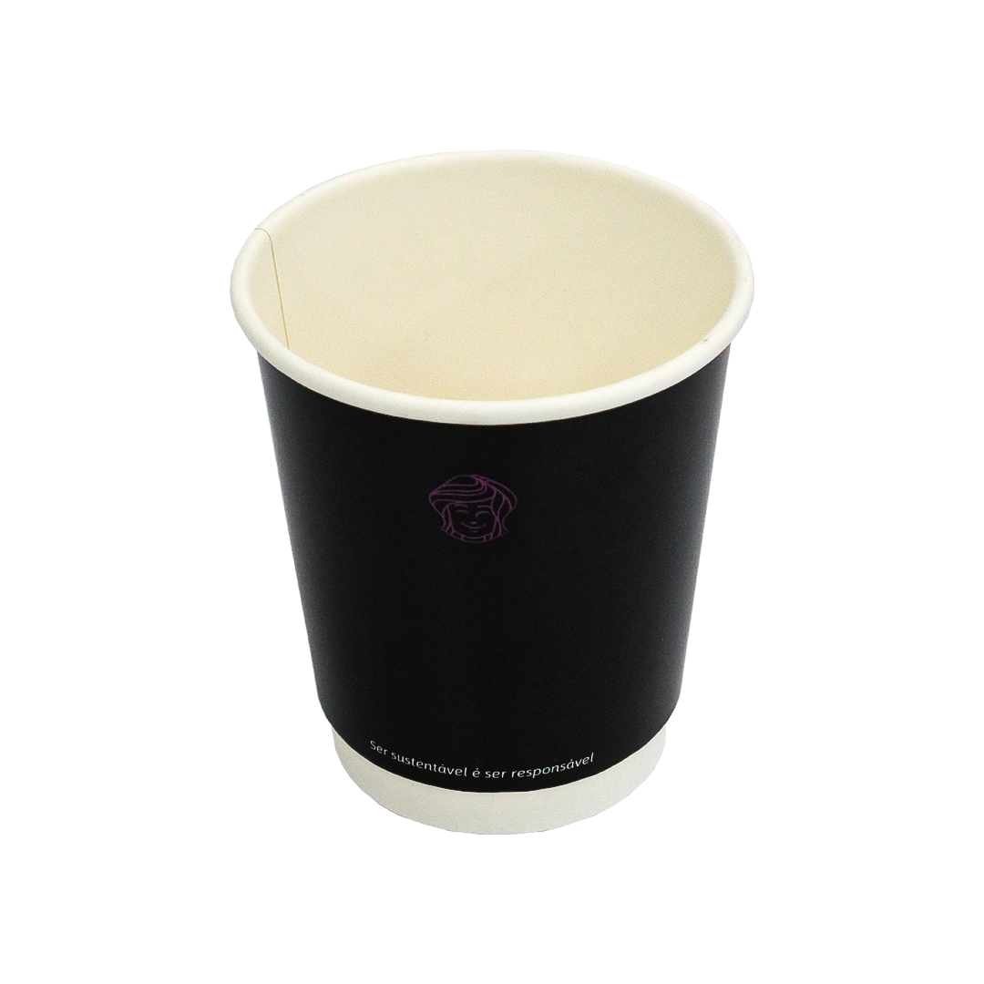 Copo de Papel Billa 240ml Parede Dupla Preto c/50UN